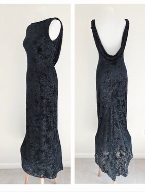 ABS By Allen Alex Schwartz vintage Y2K black velvet burnout maxi dress Small